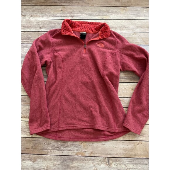 Women's North Face 1/4 Zip ROSE RED Fleece Jacket  pullover Aztec Collar Small - Picture 1 of 7